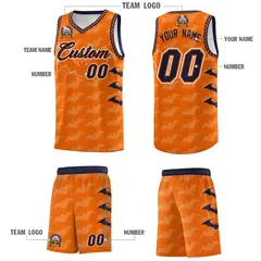 Orange Navy White Bat Pattern Halloween Basketball Jersey 5