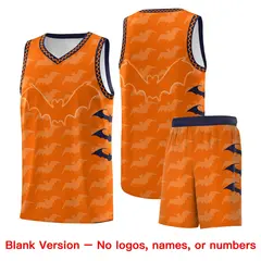 Orange Navy White Bat Pattern Halloween Basketball Jersey 7