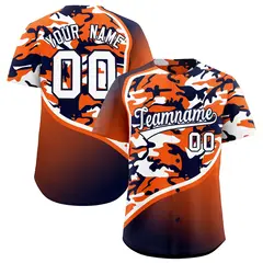Orange Navy White Camo Gradient Fashion Baseball Jersey 1
