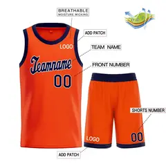 Orange Navy-White Classic Basketball Uniform Jersey 3