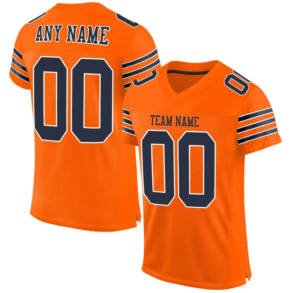 Orange Navy-White Classic Mesh Authentic Football Jersey