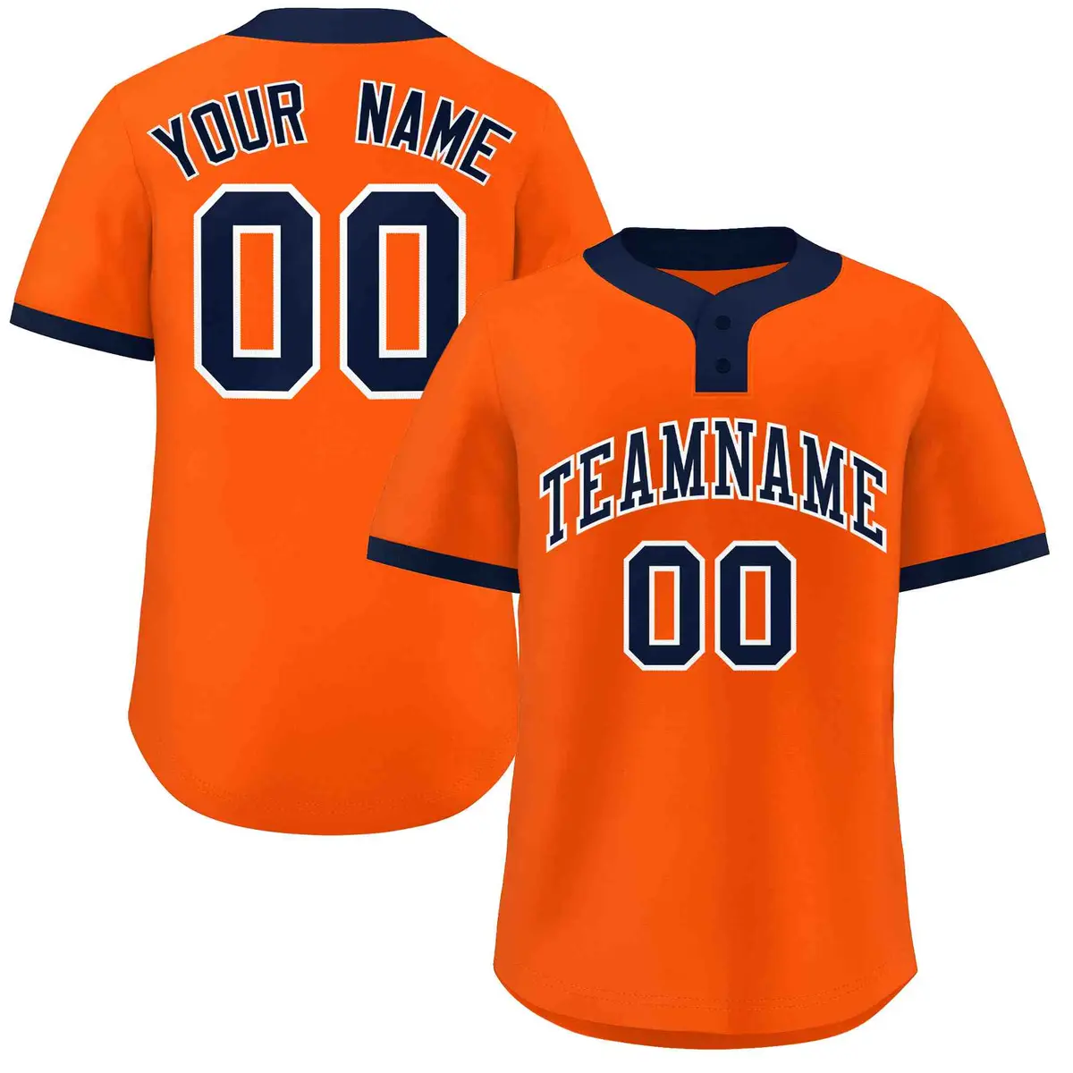 Orange Navy-White Classic Style Two-Button Softball Jersey