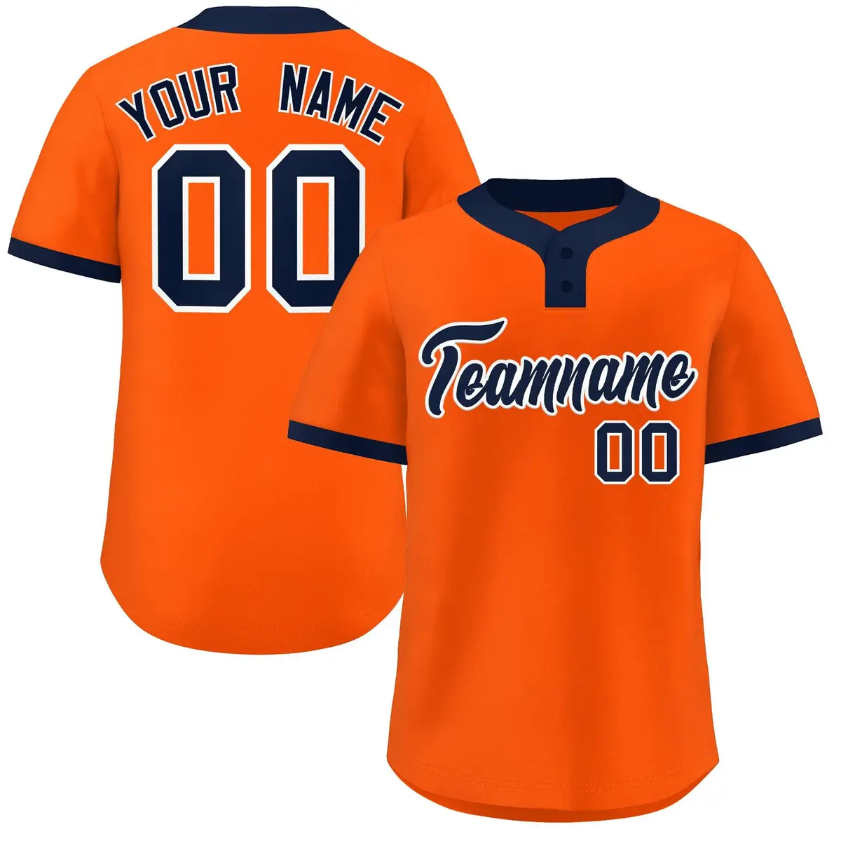 Orange Navy-White Classic Style Two-Button Softball Jersey