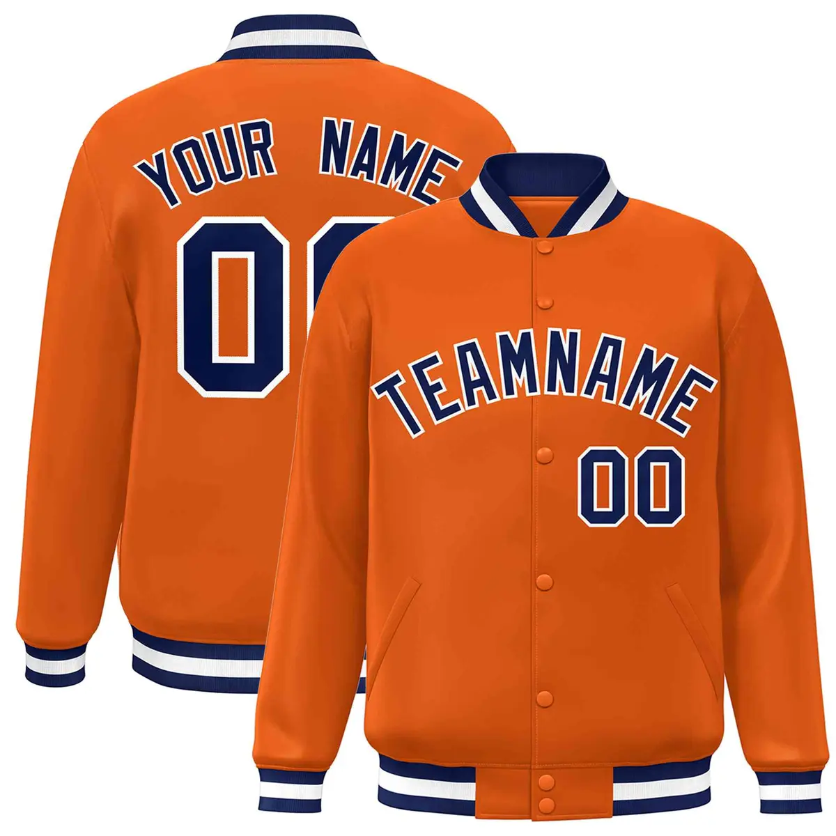Orange Navy-White Classic Varsity Full-Snap Letterman Jacket