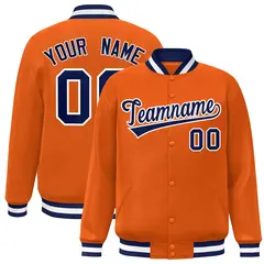 Orange Navy-White Classic Varsity Full-Snap Letterman Jacket 1