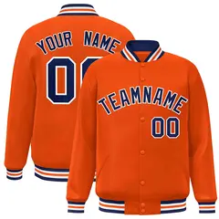 Orange Navy-White Classic Varsity Full-Snap Letterman Jacket