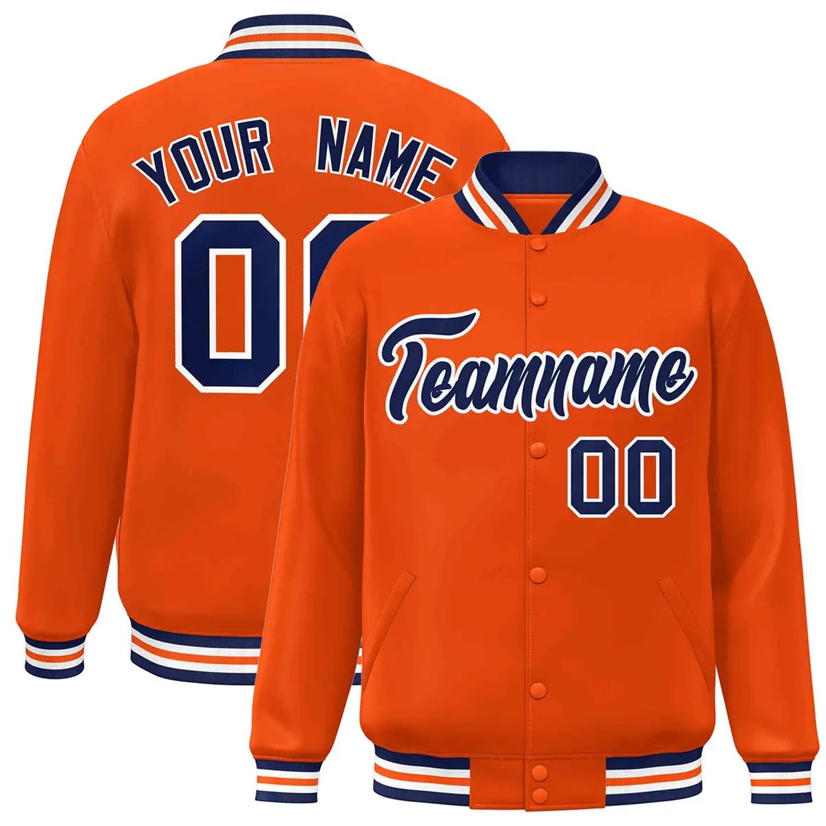 Orange Navy-White Classic Varsity Full-Snap Letterman Jacket