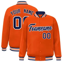 Orange Navy-White Classic Varsity Full-Snap Letterman Jacket
