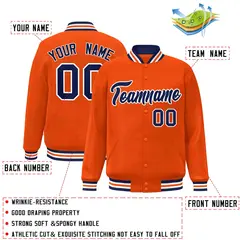 Orange Navy-White Classic Varsity Full-Snap Letterman Jacket 2