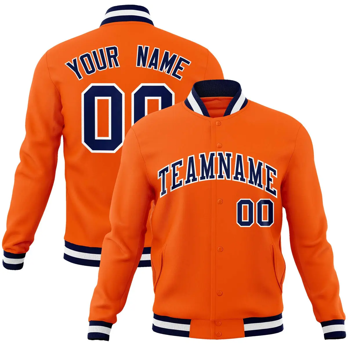 Orange Navy-White Classic Varsity Full-Snap Letterman Jacket