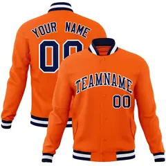 Orange Navy-White Classic Varsity Full-Snap Letterman Jacket 1