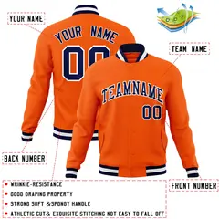 Orange Navy-White Classic Varsity Full-Snap Letterman Jacket 4