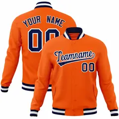 Orange Navy-White Classic Varsity Full-Snap Letterman Jacket 1