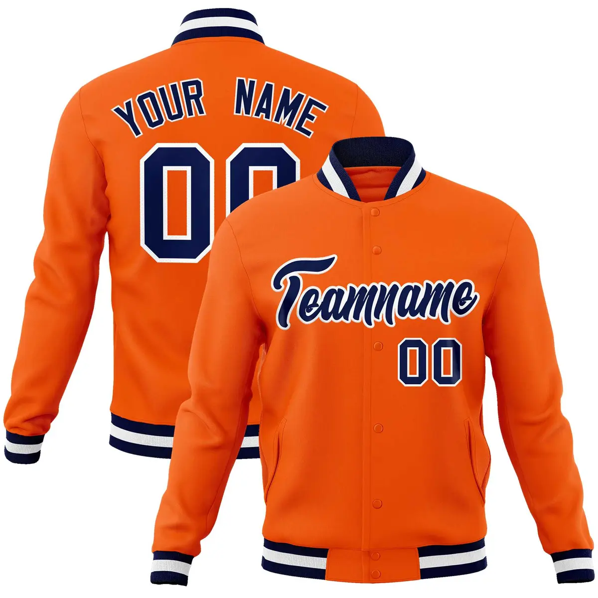 Orange Navy-White Classic Varsity Full-Snap Letterman Jacket