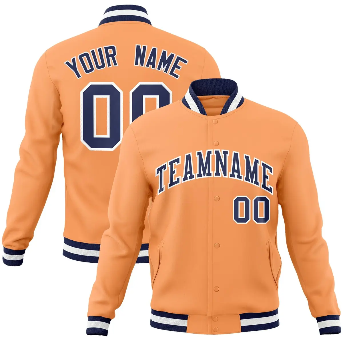 Orange Navy-White Classic Varsity Full-Snap Letterman Jacket