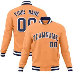Orange Navy-White Classic Varsity Full-Snap Letterman Jacket