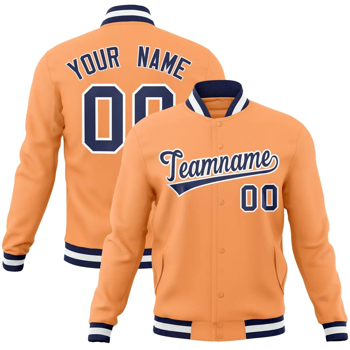 Orange Navy-White Classic Varsity Full-Snap Letterman Jacket