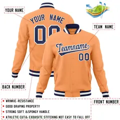 Orange Navy-White Classic Varsity Full-Snap Letterman Jacket 4