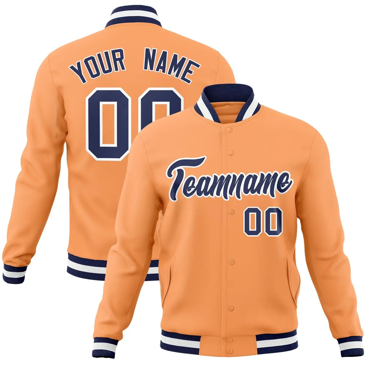 Orange Navy-White Classic Varsity Full-Snap Letterman Jacket