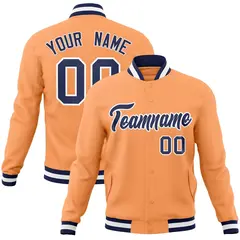 Orange Navy-White Classic Varsity Full-Snap Letterman Jacket
