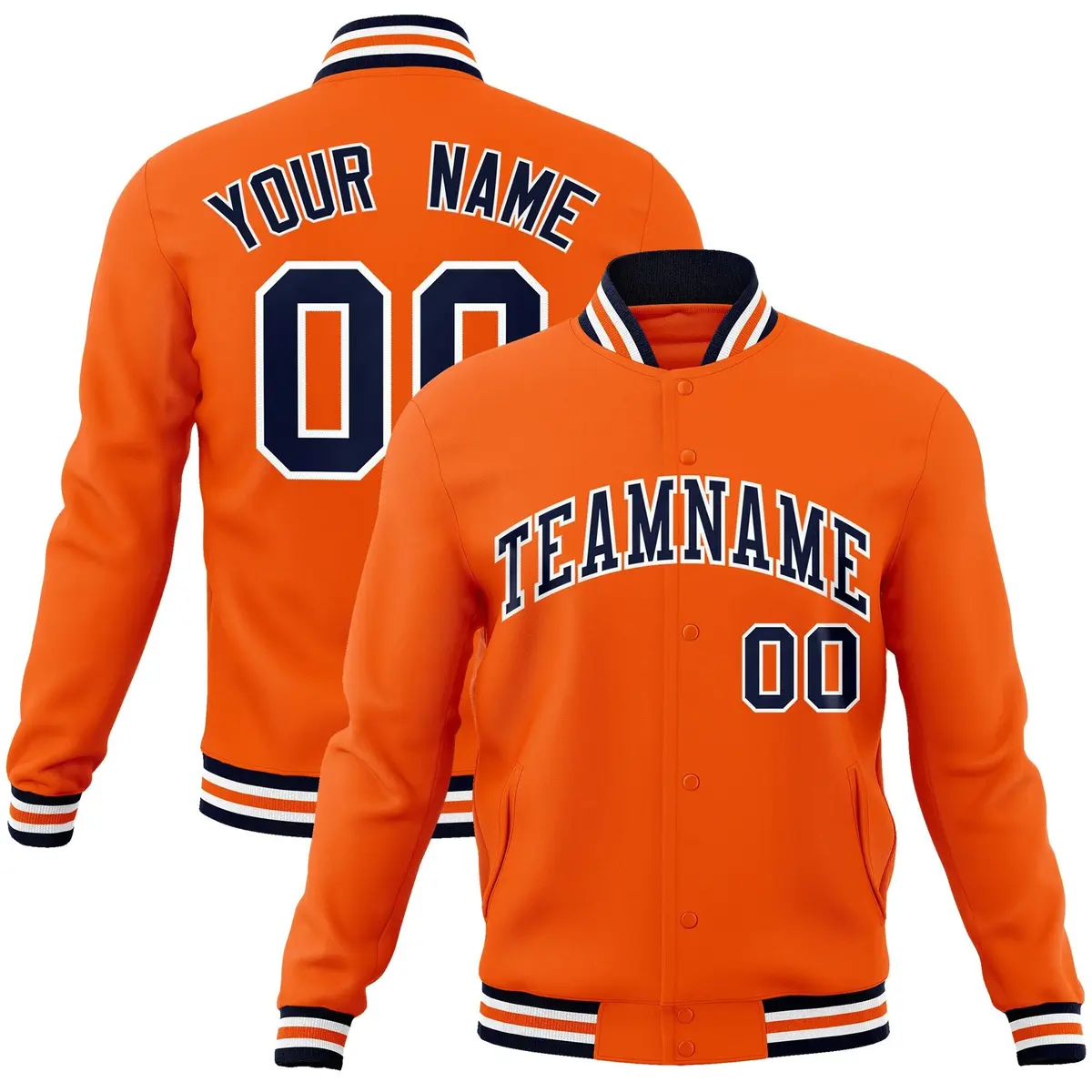 Orange Navy-White Classic Varsity Full-Snap Letterman Jacket
