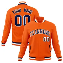 Orange Navy-White Classic Varsity Full-Snap Letterman Jacket 1