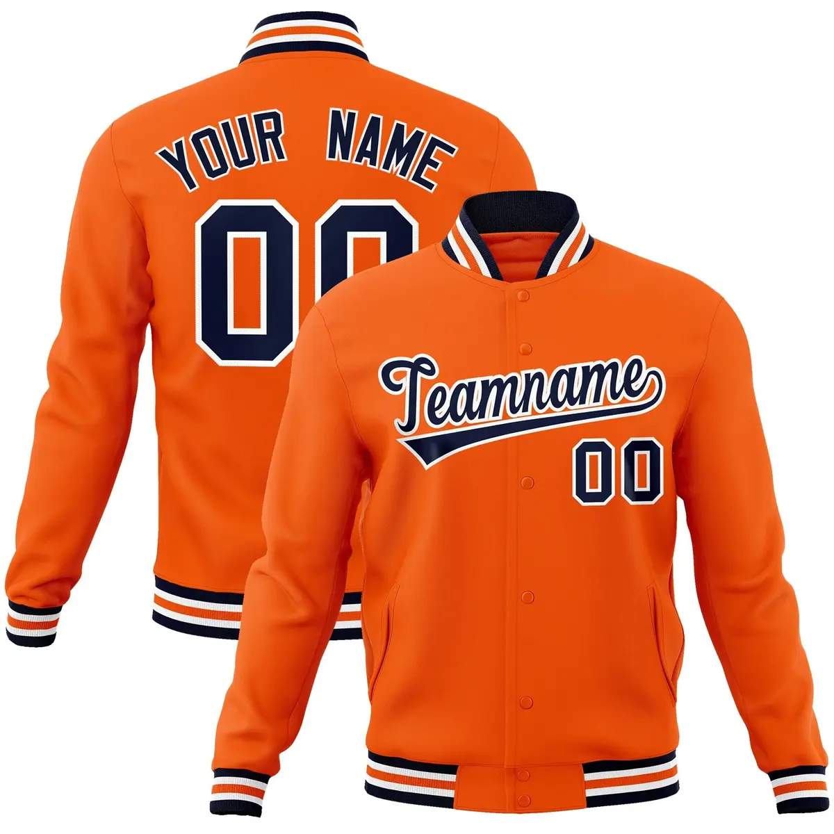 Orange Navy-White Classic Varsity Full-Snap Letterman Jacket