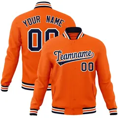 Orange Navy-White Classic Varsity Full-Snap Letterman Jacket 1