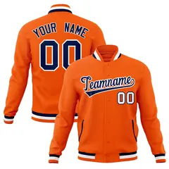 Orange Navy-White Classic Varsity Full-Snap Letterman Jacket 1