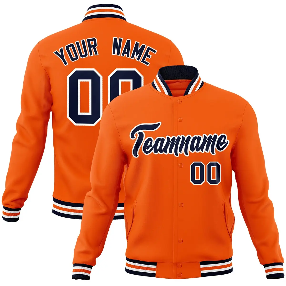 Orange Navy-White Classic Varsity Full-Snap Letterman Jacket