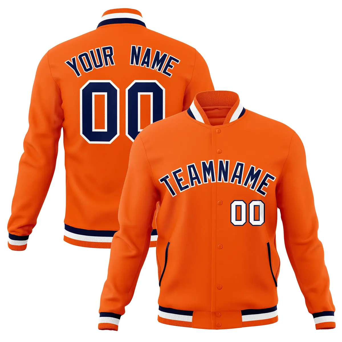 Orange Navy-White Classic Varsity Full-Snap Letterman Jacket