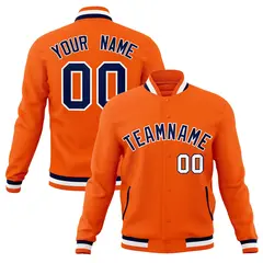 Orange Navy-White Classic Varsity Full-Snap Letterman Jacket 1