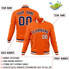 Orange Navy-White Classic Varsity Full-Snap Letterman Jacket 4