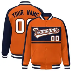 Orange Navy-White Color Block Bomber Varsity Baseball Jacket