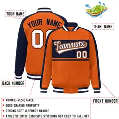 Orange Navy-White Color Block Bomber Varsity Baseball Jacket 2