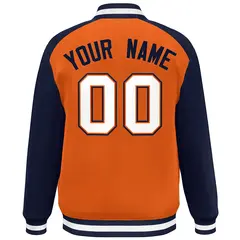 Orange Navy-White Color Block Bomber Varsity Baseball Jacket 4