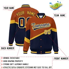 Orange Navy-White Color Block Bomber Varsity Baseball Jacket 2
