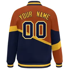 Orange Navy-White Color Block Bomber Varsity Baseball Jacket 4