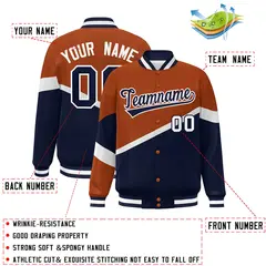 Orange Navy-White Color Block Bomber Varsity Baseball Jacket 2