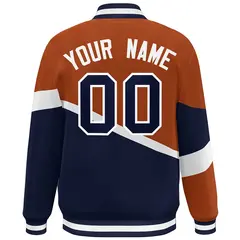 Orange Navy-White Color Block Bomber Varsity Baseball Jacket 4