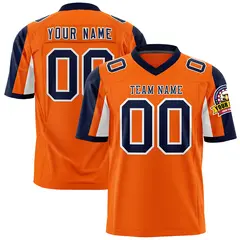 Orange Navy-White Color Block Raglan Sleeves Football Jersey