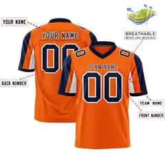 Orange Navy-White Color Block Raglan Sleeves Football Jersey 2