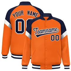 Orange Navy-White Color Block Varsity Letterman Jacket 1