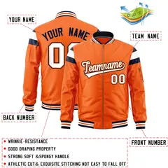 Orange Navy White Full-Zip Shoulder Block Varsity Letterman Bomber Jacket 2