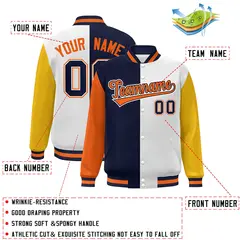 Orange Navy White-Gold Color Block Varsity Bomber Baseball Jacket 2