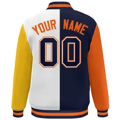 Orange Navy White-Gold Color Block Varsity Bomber Baseball Jacket 4