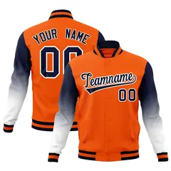 Orange Navy White Gradient Raglan Full-Snap Letterman Jacket
