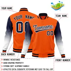 Orange Navy White Gradient Raglan Full-Snap Letterman Jacket 2