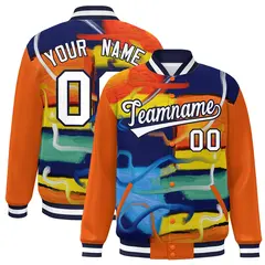 Orange Navy-White Graffiti Tie Dye Ink Paint Varsity Letterman Jacket