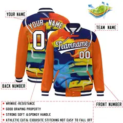 Orange Navy-White Graffiti Tie Dye Ink Paint Varsity Letterman Jacket 2